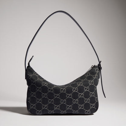 Kleine Lady Lunetta Schultertasche aus schwarzer GG Denim
