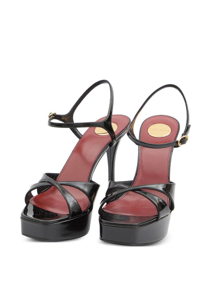 Plateau-Sandalen mit überkreuztem Design aus schwarzem Kalbsleder 110 mm