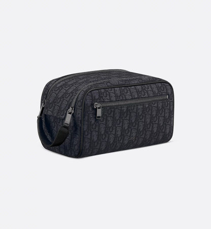 Toiletry bag black oblique jacquard and grained calfskin