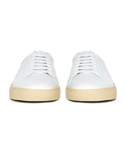 Court Classic Sneakers in white with leopard print heel