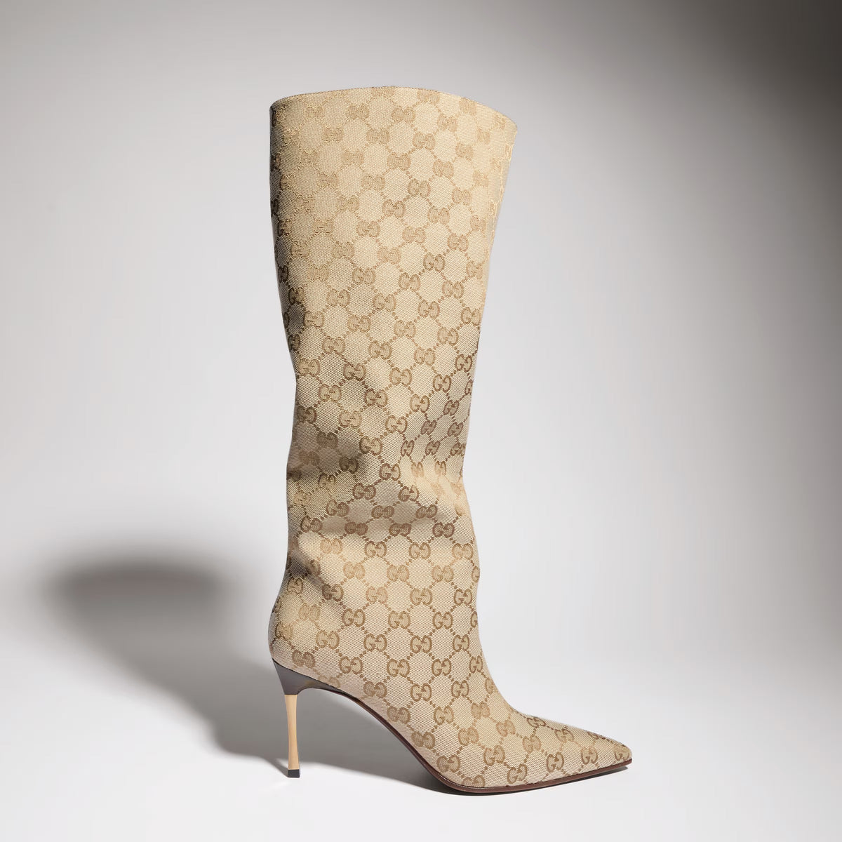 Bombshell Damenstiefel in Sandfarbener und dunkelbrauner GG Canvas