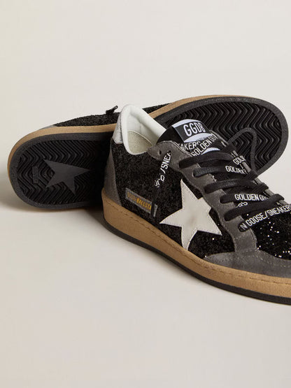 Glitter with leather star and metallic leather on the heel