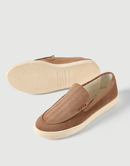 Hazelnut Suede Loafers with Chevron Effect