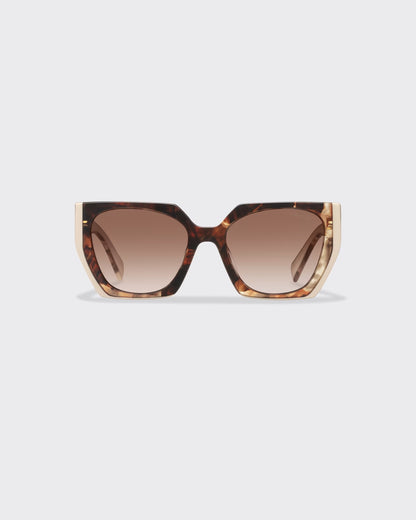 Sonnenbrille mit Logo aus Acetat in Karamell-Schildpatt und Puderrosa