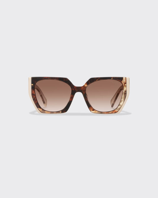 Caramel tortoiseshell and powder pink acetate logo sunglasses