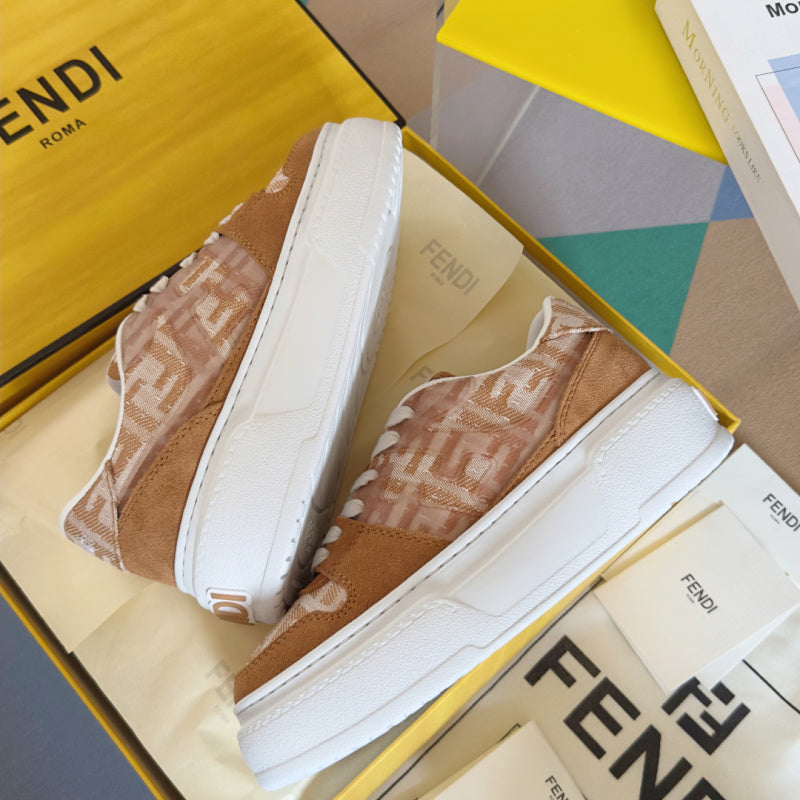 Match platform sneakers in FF Fabric Canvas Brown Tobacco