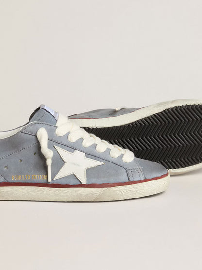 LTD in azure nubuck with white leather star and brown leather at the heel
