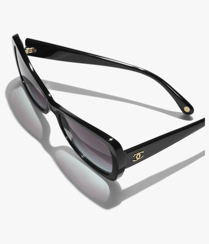 Butterfly-Sonnenbrille aus schwarzem Acetat mit grau verlaufenden Gläsern