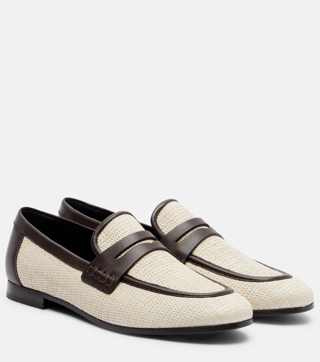 Braided leather loafers with leather details Beige/Black