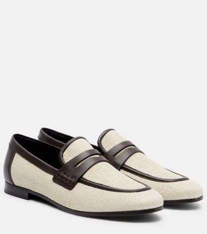 Braided leather loafers with leather details Beige/Black