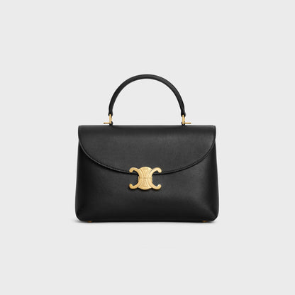 Mittlere Nino Tasche aus weichem genarbtem Kalbsleder in Schwarz
