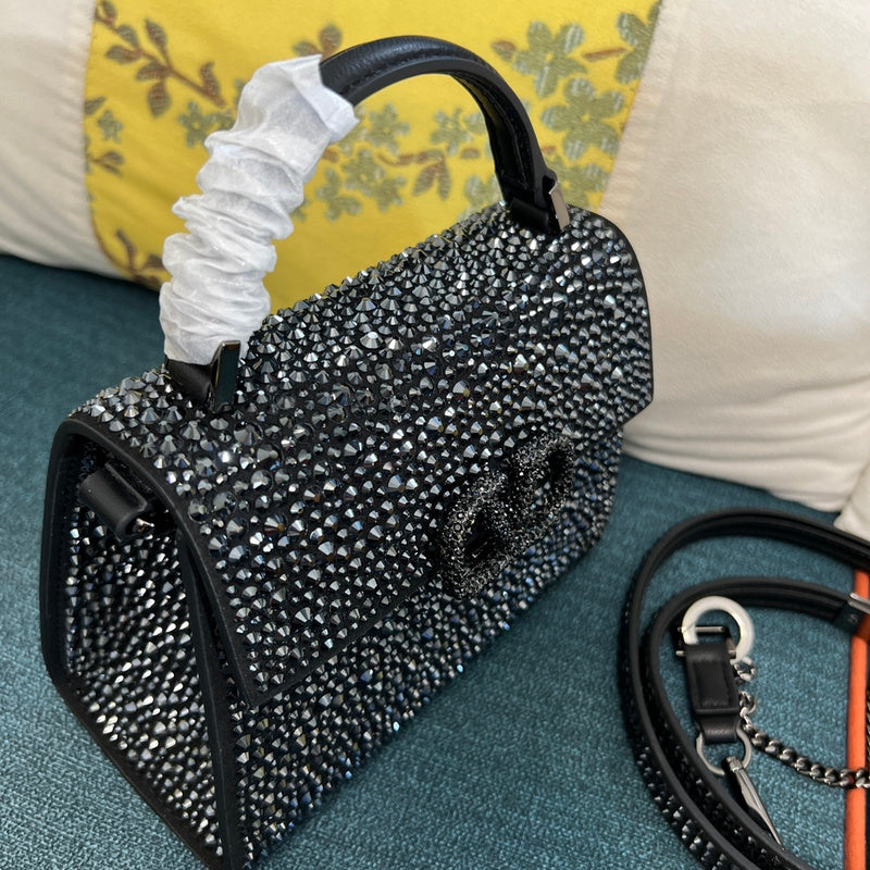 VSling Mini-Tasche mit Kristallverzierung Glitter Schwarz