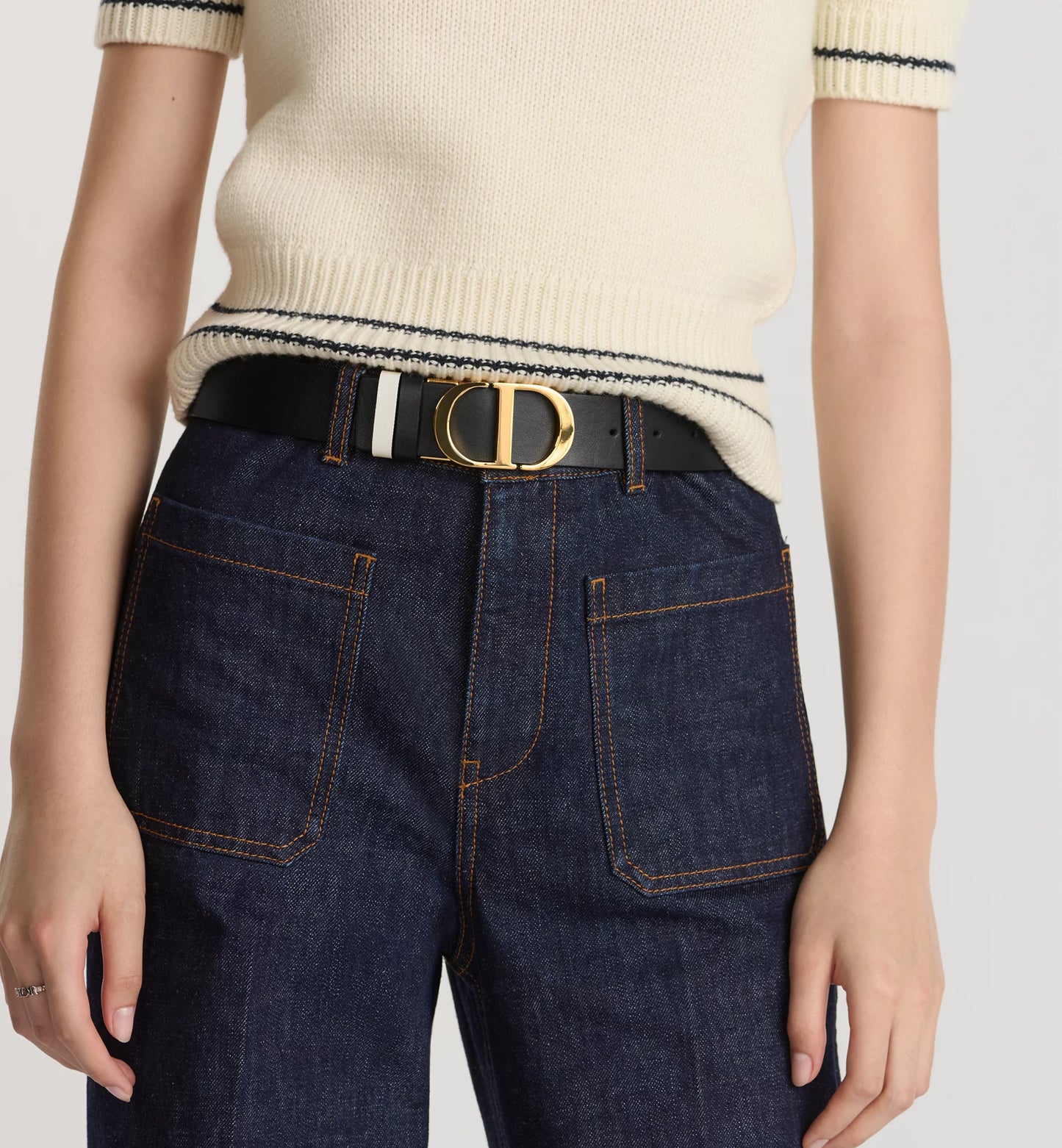 30 Montaigne Wendegürtel Glattes Kalbsleder Schwarz/Milchweiß 35 mm Damen