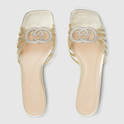 Women's crystal-embellished GG cross-strap slider sandals