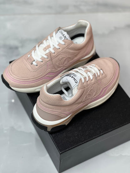 Pink mesh suede sneakers