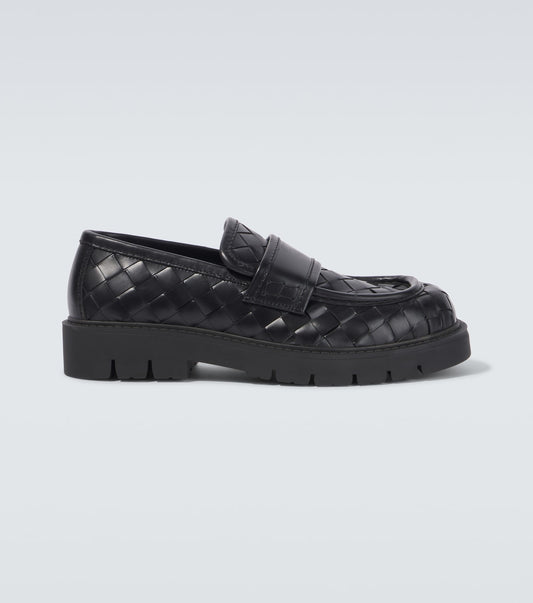 Haddock Loafer in Black Braided Leather with Rubber Sole