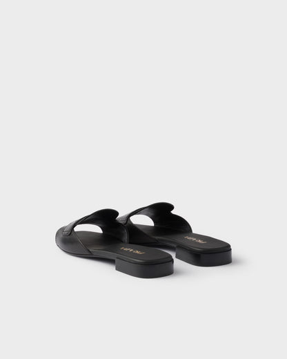 Black leather slider sandals