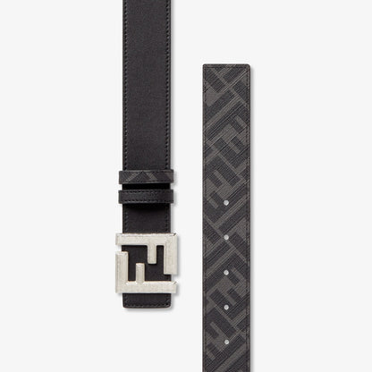 Men's reversible belt in black leather and black FF canvas