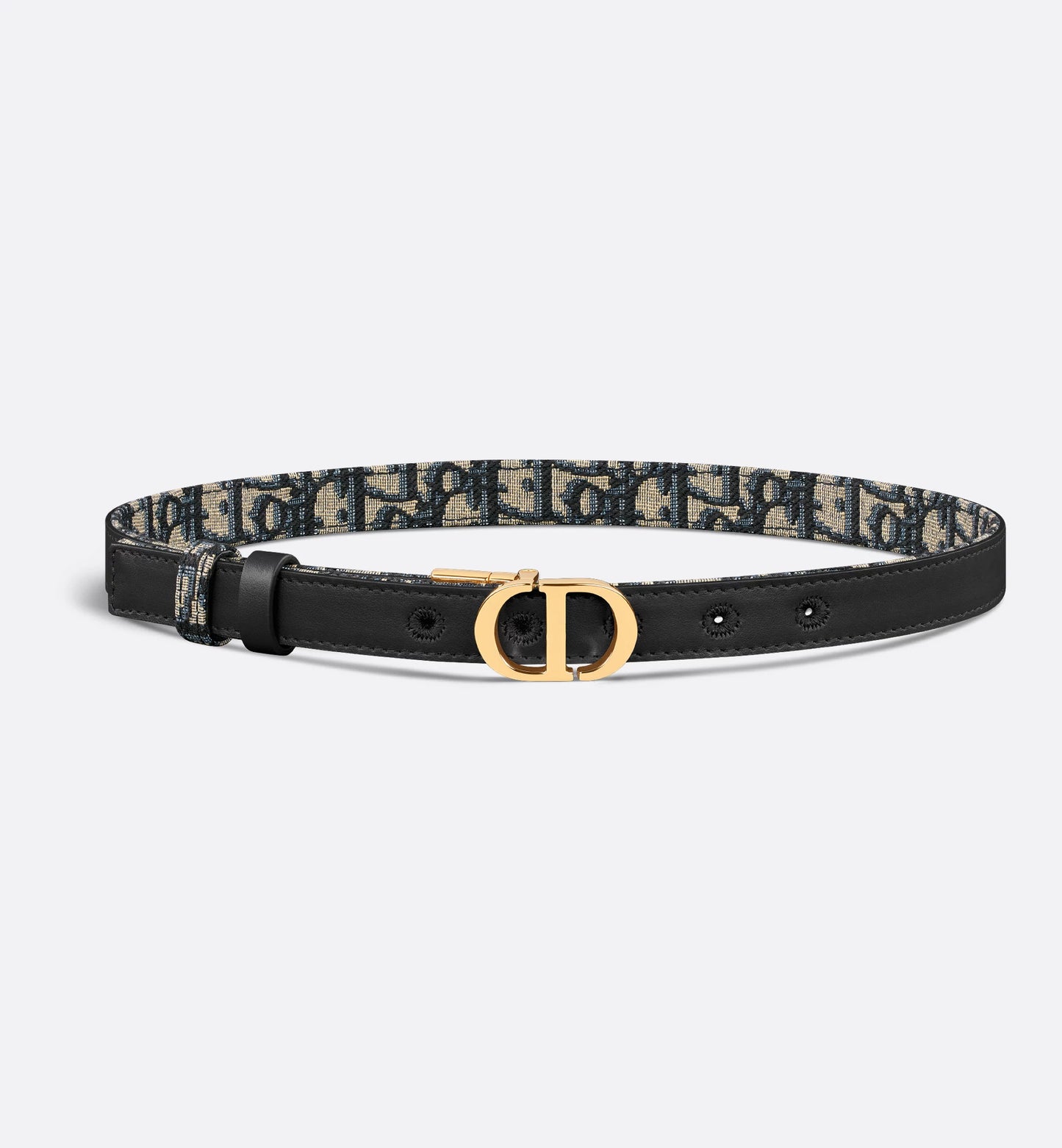 30 Montaigne Wendegürtel Glattes Kalbsleder Blau und Oblique Jacquard 20 mm Damen