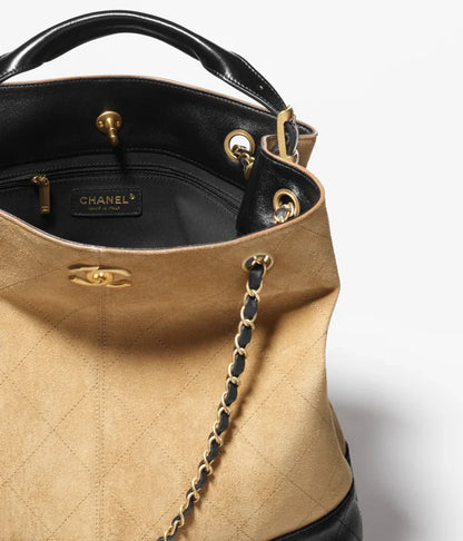 Shopping bag beige &amp; black