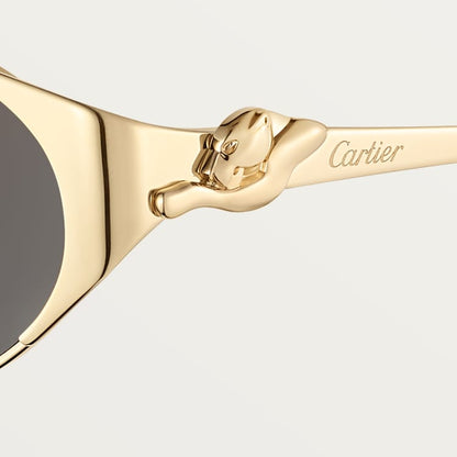 Oval women's Panthère de CT sunglasses with grey lenses and gold-tone details