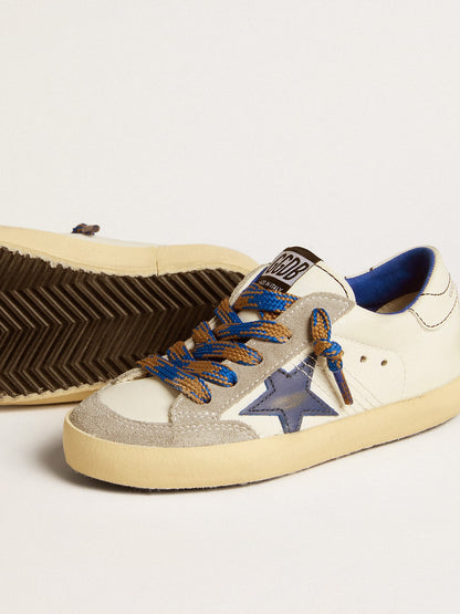 Super-Star Young with blue leather star and ice-grey suede inserts