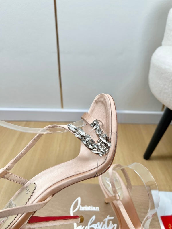 Loubigirl Chain 100 verzierte Ledersandalen beige