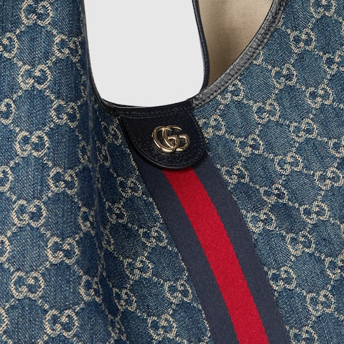 Small GG Giglio shopping bag in blue and white GG denim