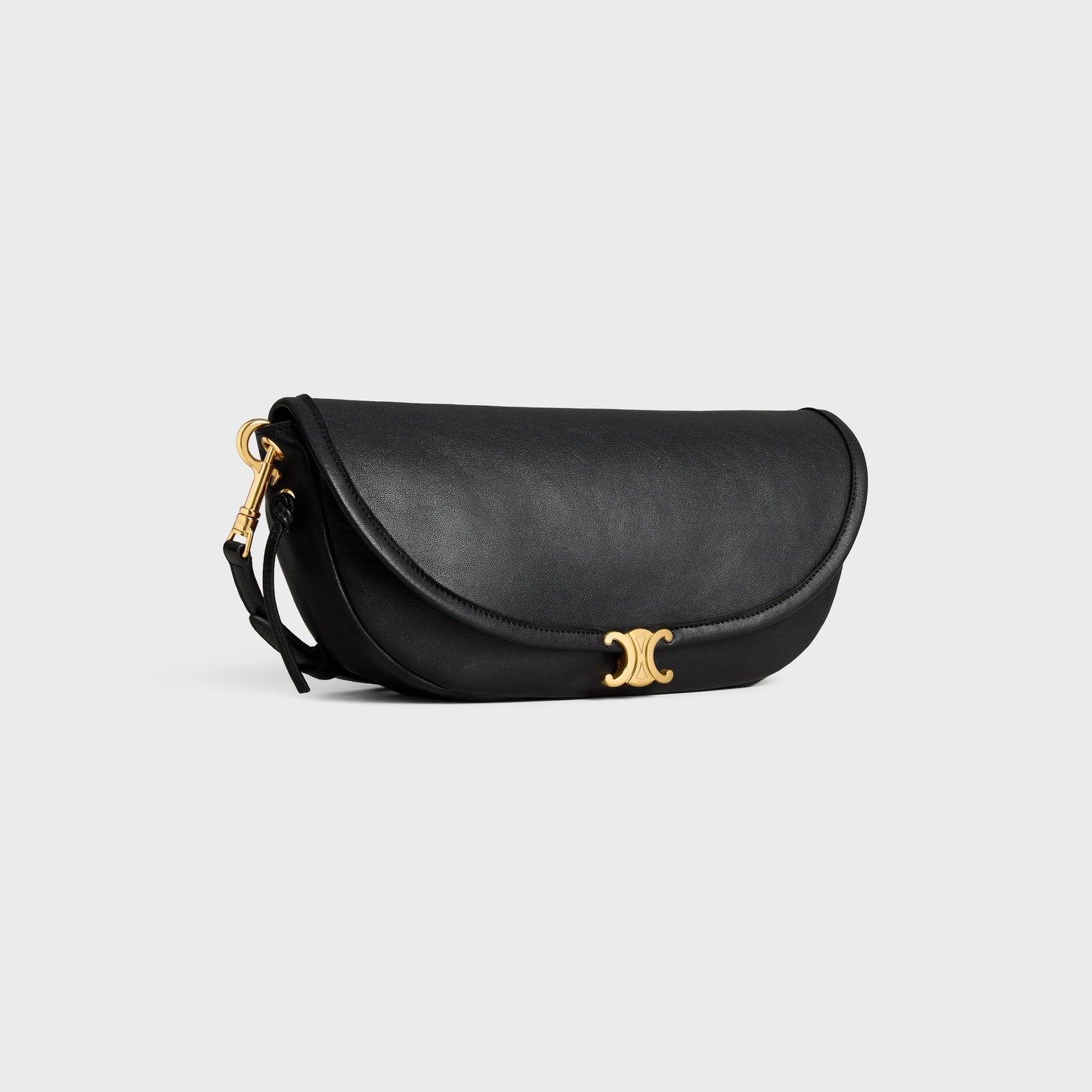 Kleine Halfmoon Soft Triomphe Tasche aus weichem glänzendem Lammleder in Schwarz