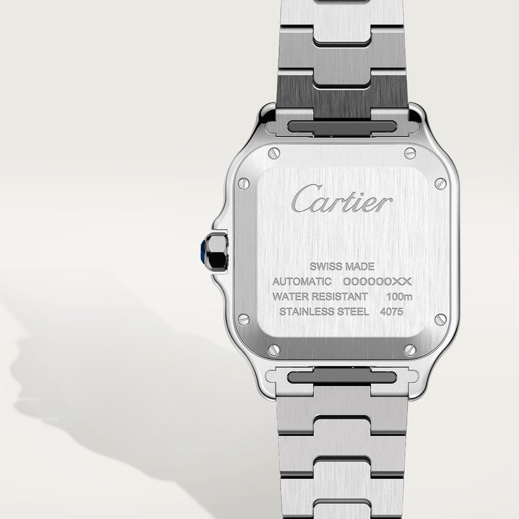 Santos watch in silver with a silver-colored opaline dial