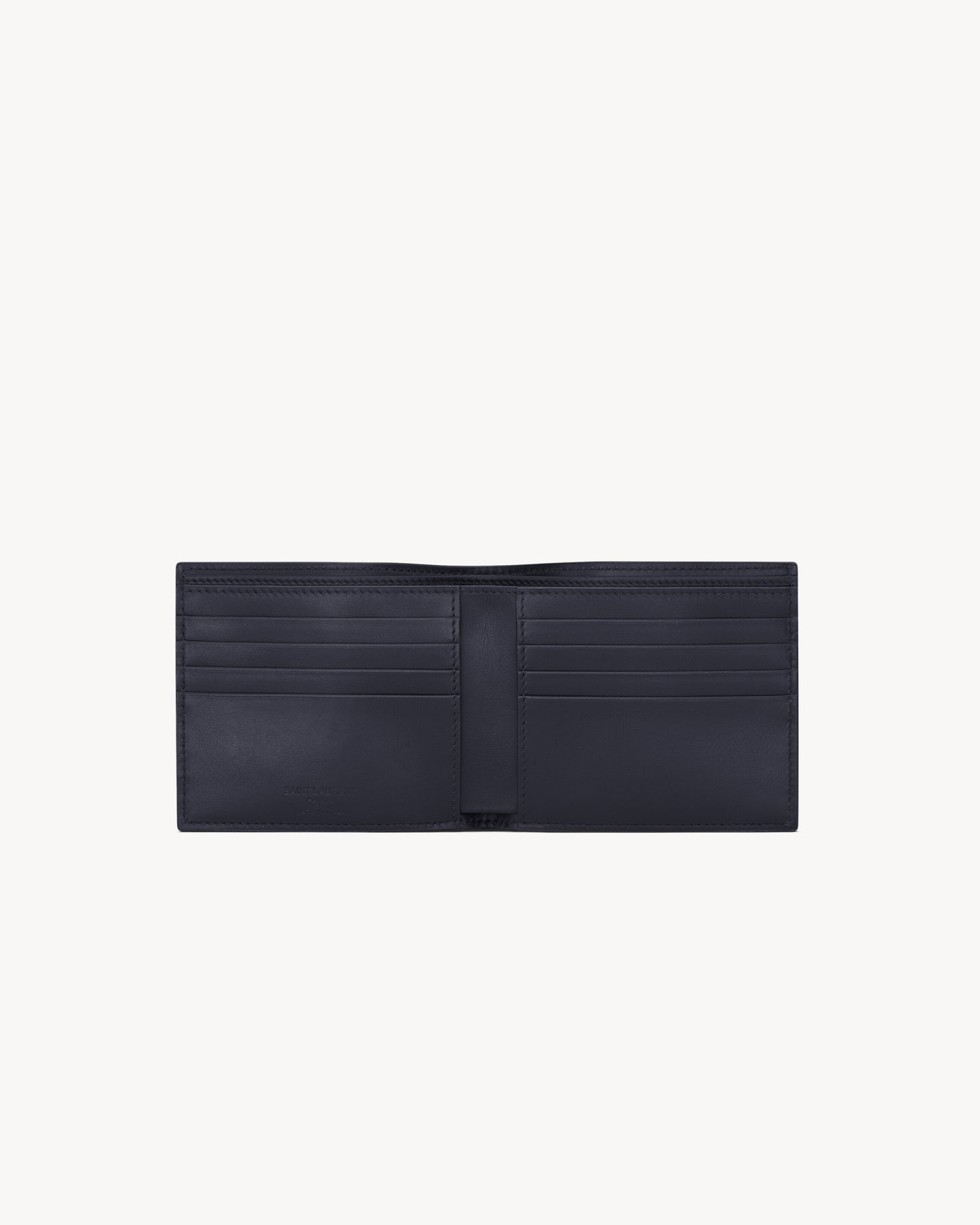 East/West Geldbörse aus glattem blauem Leder