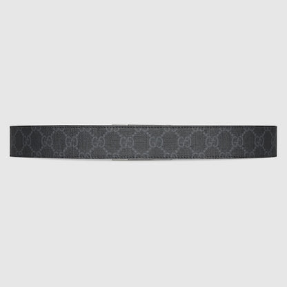 GG belt with rectangular buckle in grey, men's