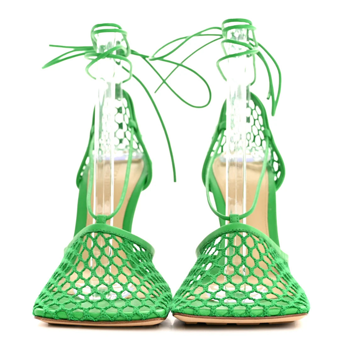 Sandalen aus Mesh und Nappa-Stretch 90 mm Grün