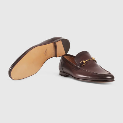 Men's GG Jordaan moccasin in dark brown leather with gold buckle