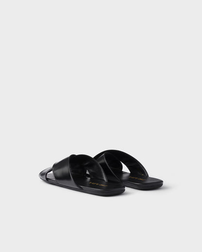Slider-Sandalen aus gebürstetem Leder Schwarz