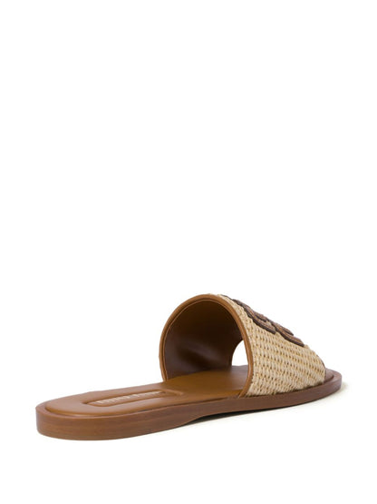 Logo sandals made of raffia in beige