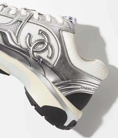 Fabric trainers in white and silver