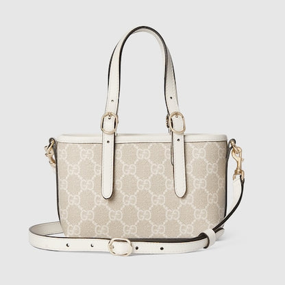 GG Emblem Mini-Tasche aus beigem und weißem Canvas