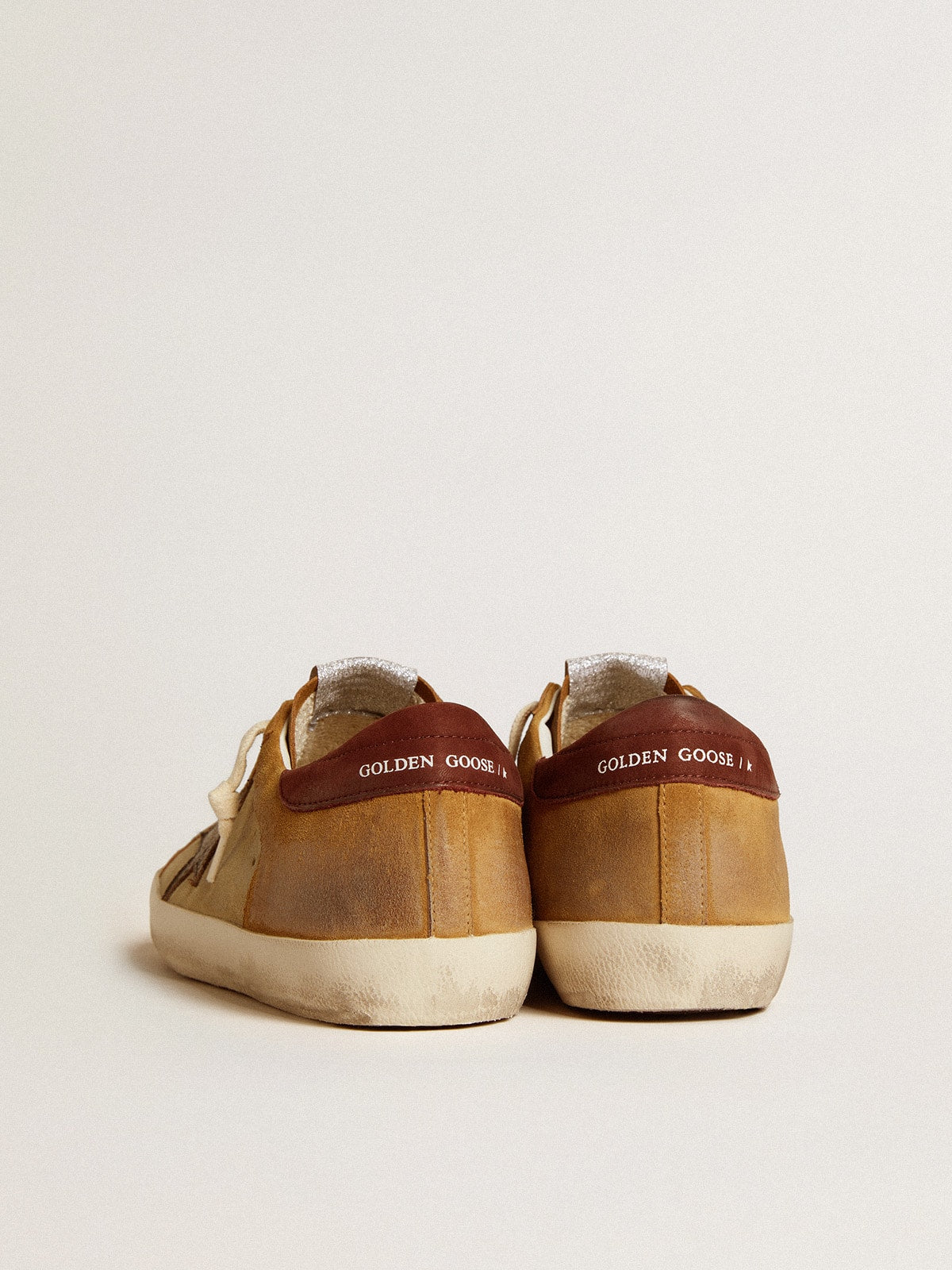 Super-Star in beige and caramel brown suede with craquelé leather star