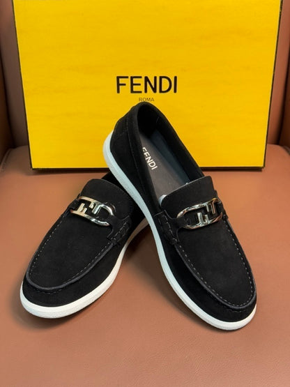 Black suede moccasins with closure