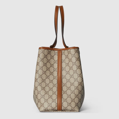 Große GG Emblem Tote Bag in Beige und Dunkelbraun