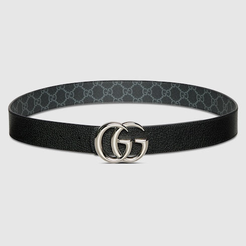 Wendegürtel GG Marmont aus schwarzem Leder Herren