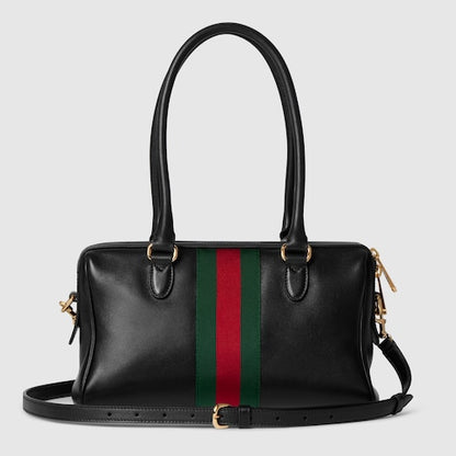Mittelgroße Borsetto Boston Bag aus schwarzem Leder