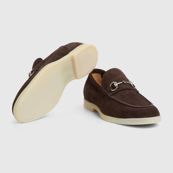 Men's moccasin with buckle made of dark brown suede