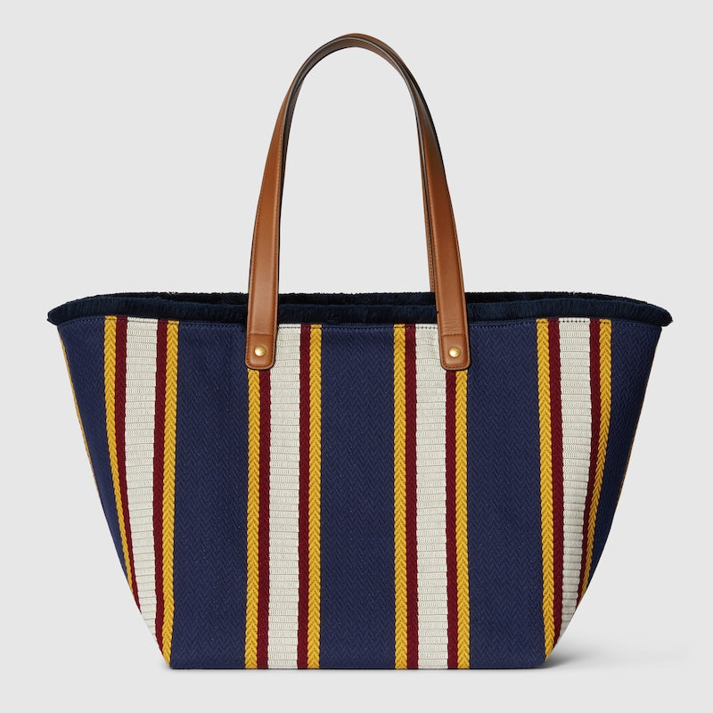 Shopper bag made of embroidered dark blue fabric, medium
