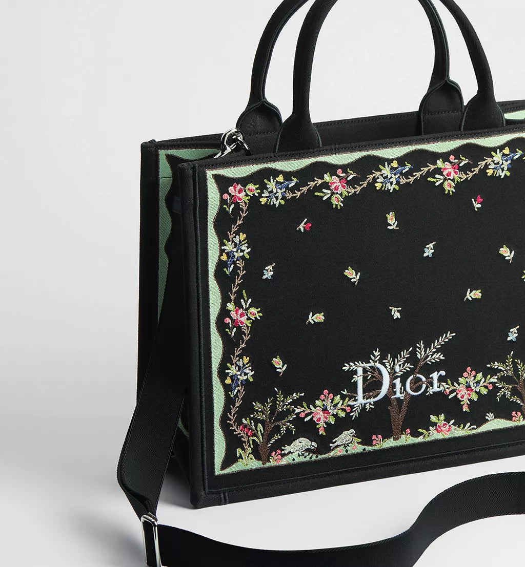 Dioramour Medium Dior Book Tote Bag with Black Shoulder Strap