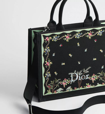 Dioramour Medium Dior Book Tote Bag with Black Shoulder Strap