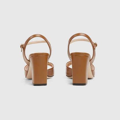 Women's heeled sandals with Morsetto in brown leather