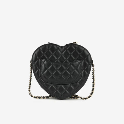 Große Heart Tasche aus schwarzem Lammleder