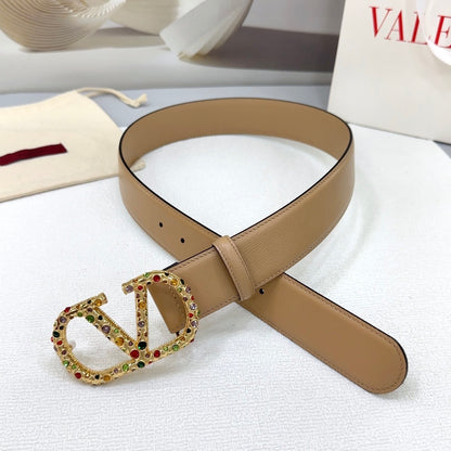 Reversible belt VLogo Signature Beige with multicolored Swarovski crystals